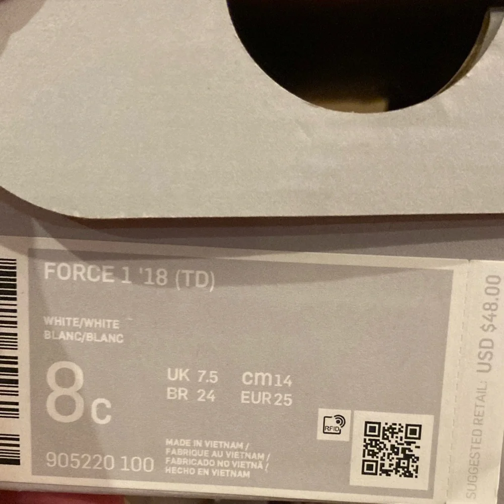Nike‎ Air Force 1 Sneaker white toddler 8c Low Top kids toddler No Box